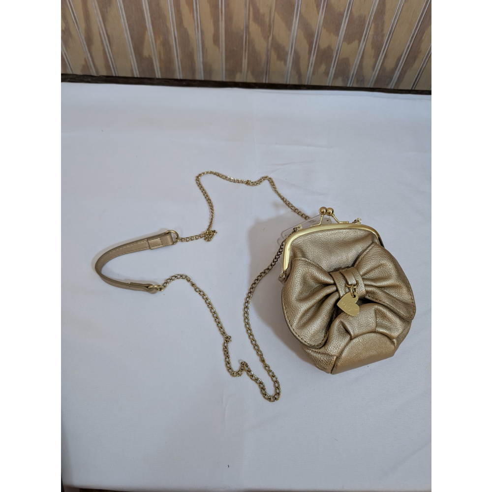 NWOT Betsey Johnson Gold Coin Purse w/ Long Chain / Leather strap